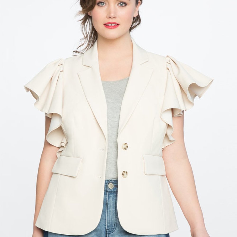 *NEW* Eloquii Ecru Studio Ruffle Sleeve Blazer Size 24